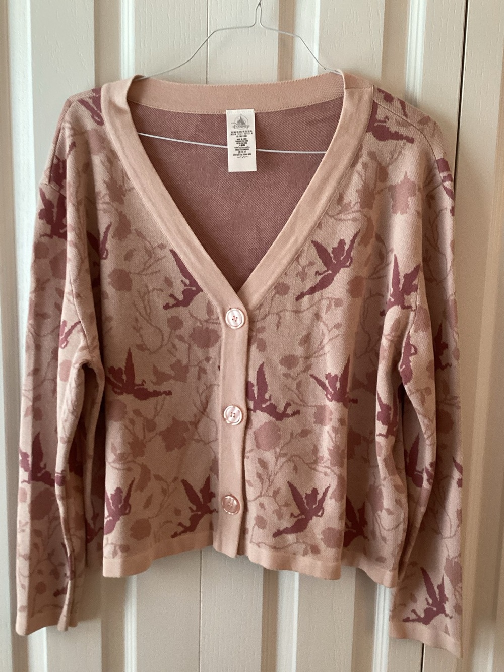 Disney Tinker Bell Floral Knit Cardigan Sweater, Pink Button Front,  XL - NWOT